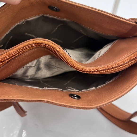 Lucky Brand Brown Leather Geometric Design Shoulder Purse - Picture 4 of 8